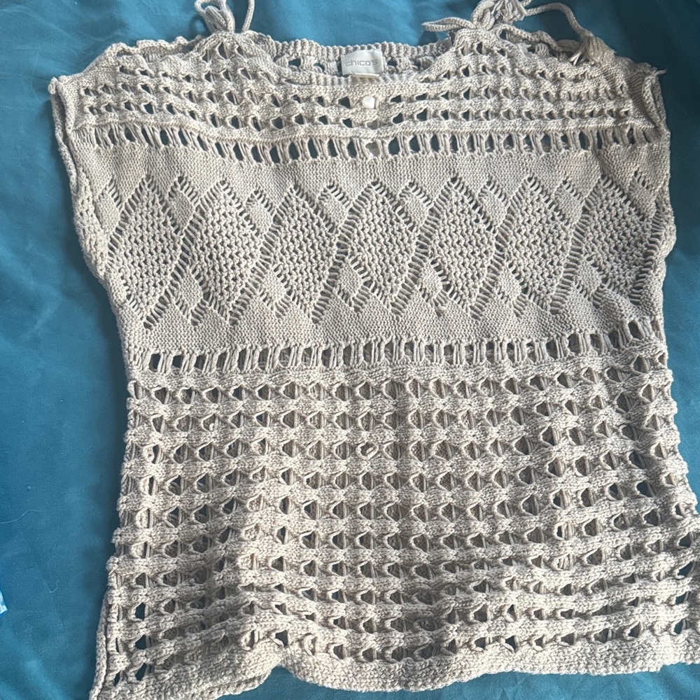 Chico's Cream Crochet Knit Top